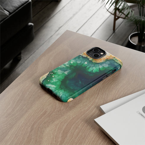 Green Geode in Watercolor - Impact Resistant Phone Case